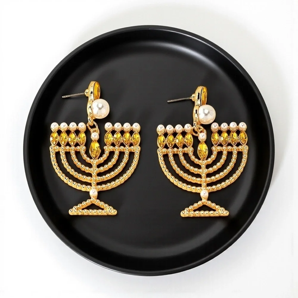 Shine Bright with Sparkling Menorah Earrings – Perfect for Hanukkah Celebrations